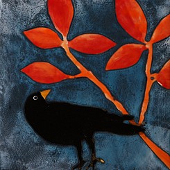Crow with Red Leaves