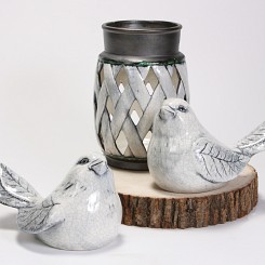Antiqued Crackle Birds and Lantern